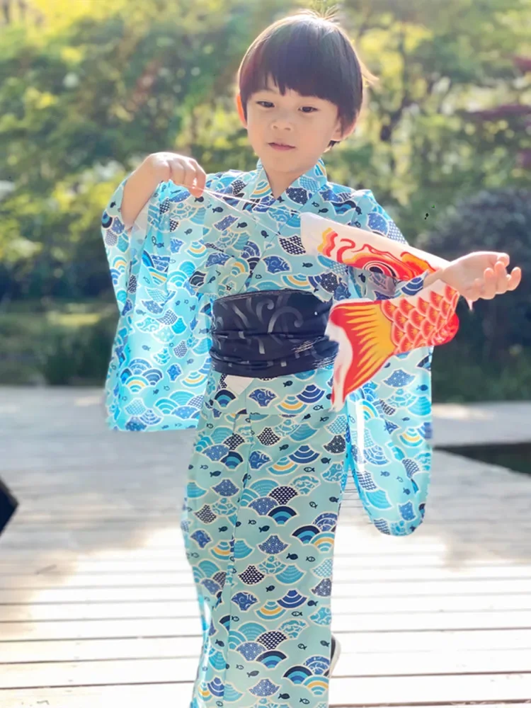 Традиционное японское детское кимоно с поясом, торжественное летнее платье юката для мальчиков, детские костюмы для косплея, одежда для фотосессии