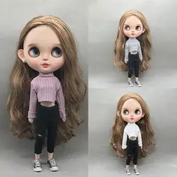 DLBell Handmade Blythe Doll Clothes Fashion Sweater Knitted Short Top and Jeans Pants for Blyth Barbie OB24 Dolls Accessories