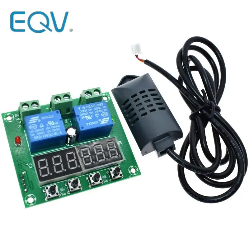 DC 12V Thermostat Temperature Humidity Control Thermometer Hygrometer Controller Module LED Digital Display Dual Output