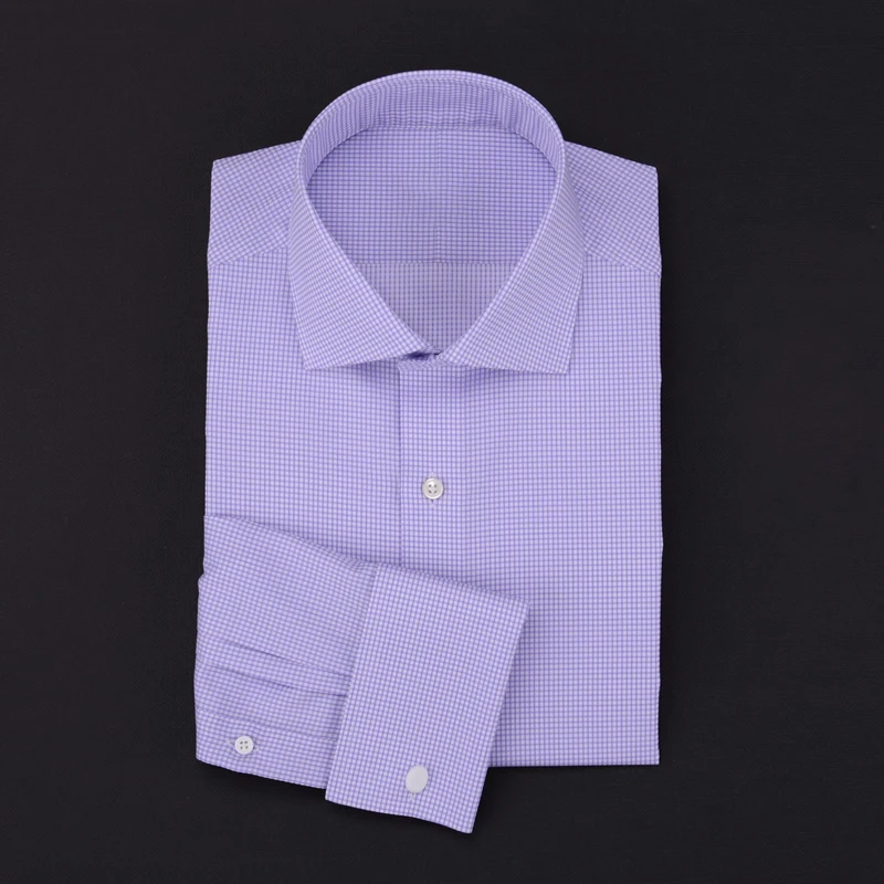 Camisa con puños franceses para hombre, camisa de 100% algodón a rayas, ajustada, para gerente de negocios, cuello recto, de manga larga, británica