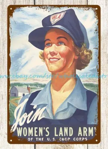 1943 ww2 Join the Women's Land Army U.S. Crop Corps metal tin sign decor house