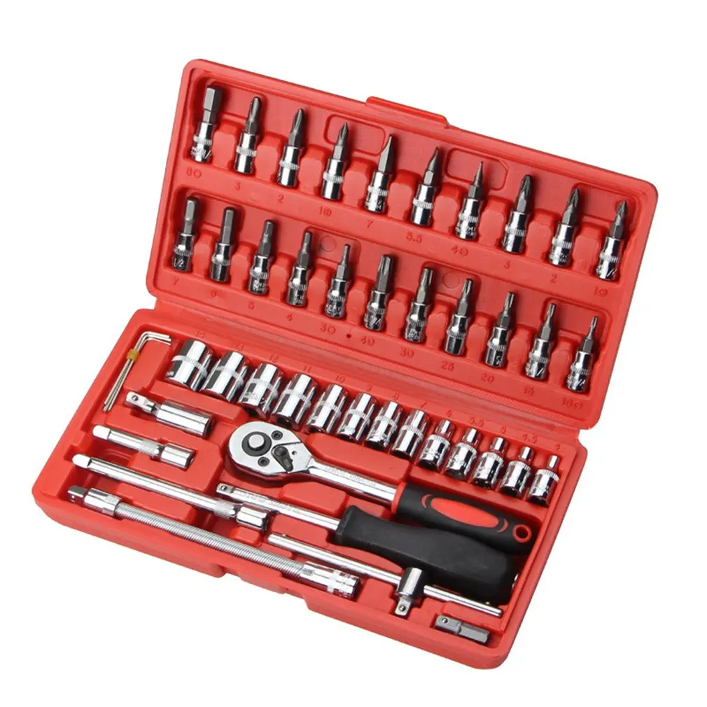 46pcs  Socket Wrench Set Motorcycle Car Repair Tool Repair Ratchet Screwdriver Combination Household DIY Mechanical Tool Box