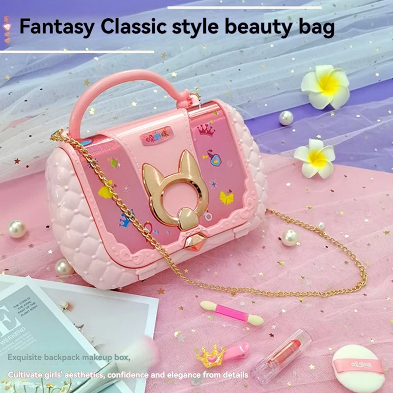 Kids Beauty Toys Makeup Kit Little Bag Washable Pretend Play Cosmetic Set Toys With Mirror Non-Toxic & Safe