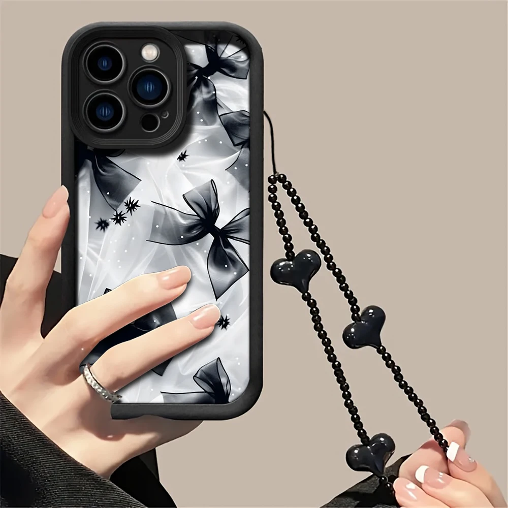Koreanische Handgelenkschlaufen-Hülle für iPhone 17 15 16 14 Pro Max Plus Hüllen Rosa Schleife für iPhone 13 11 12 XR 7 mit Schmetterlings-Lanyard-Cover – Detail 6