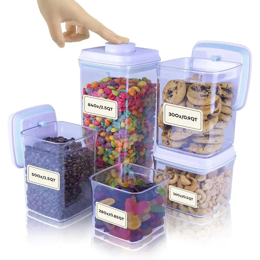 Recipientes Herméticos para Almacenamiento de Alimentos, Paquete Múltiple | Juego de Recipientes para Cocina | Recipientes para Despensa para Guardar Bocadillos, Especias, Harina, Cereales, Pasta