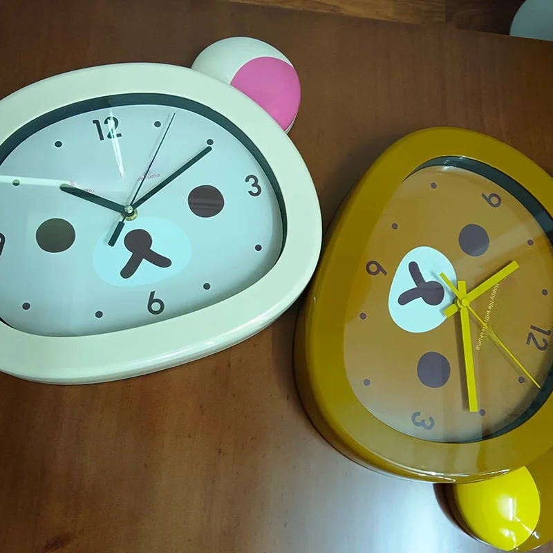 Cute Rilakkumaed Bear Wall Clock Mute Seconds Quartz Clock Cartoon Large Size Wall Mounted Clock Bedside Room Home Decor