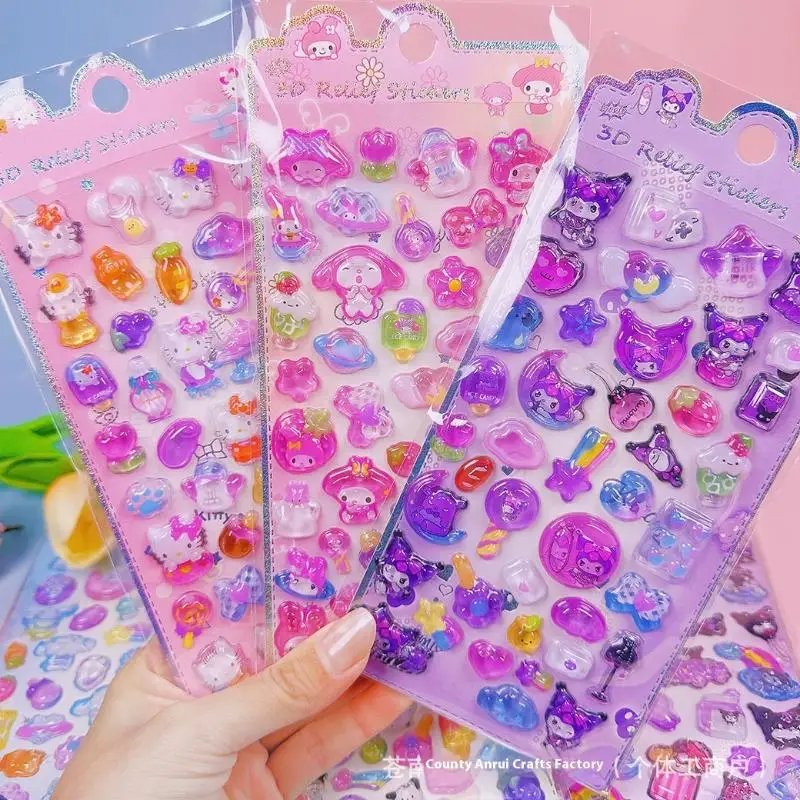 Cartoon Kuromi My Melody Cinnamoroll 3D Embossed Three-Dimensional Stickers Mobile Phone Decoration Holiday Gift