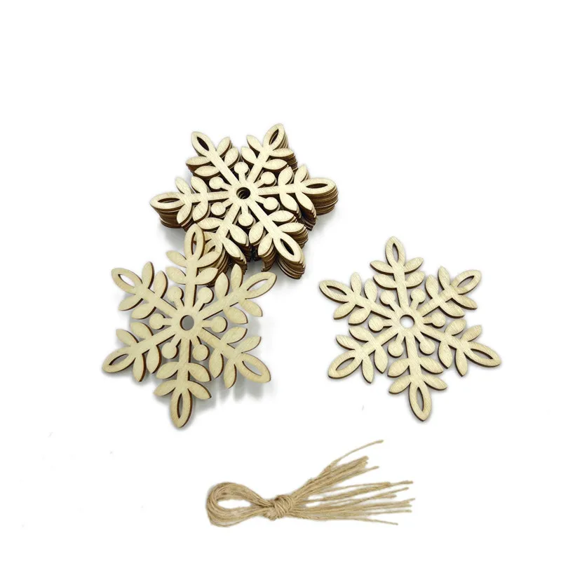 

10pcs 80mm Christmas Unfinished Wooden Snowflake Ornaments Snowflake Hanging Cutouts Blank Wood Slices for Xmas Tree Decorations