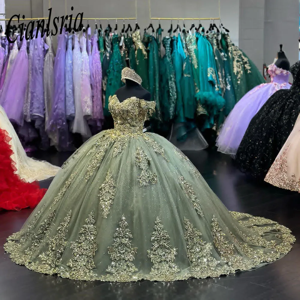 

Sage Green Quinceanera Dresses 2023 Formal Luxury Party Beading Lace Appliques Sweet 15 Dress Graduation Ball Gwon Prom Gowns