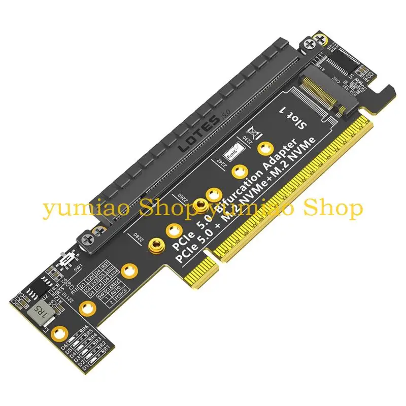 587B Fast speed PCIe 16X 5.0 to Double NVME + PCIE X16 Adapters Card AntiInterference