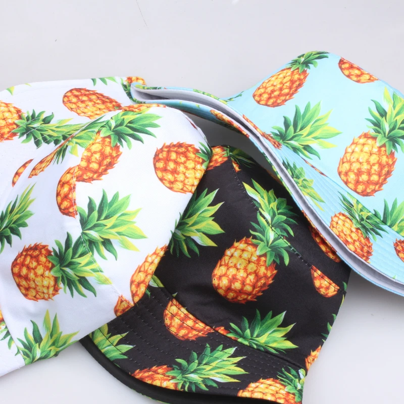 Unisex Pineapple Print Bucket Hat Two-sided UV Protection  Fisherman For Men Women Hats Foldable Travel Beach Street Casual Hats