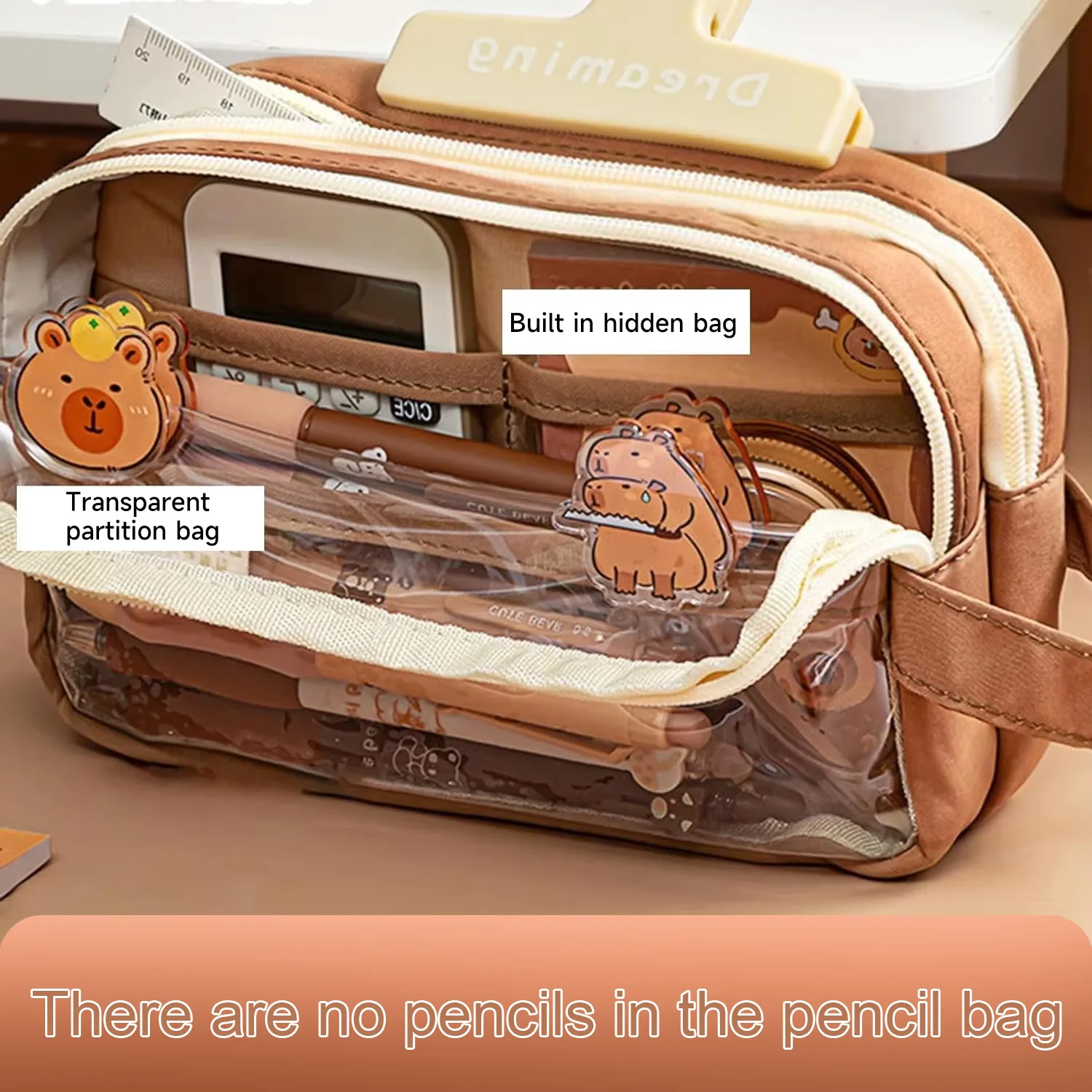 Cartoon Animal Pencil Case, Cute Transparent Capybara Pencil Case, Multi-Layer Pencil Case