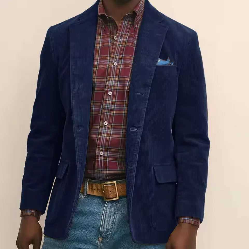 Mens Corduroy Blazer Jacket Single Breasted Blend Fabric Notched Lapel Comfort Breathable Business Casual Suit Outerwear Coat image 6