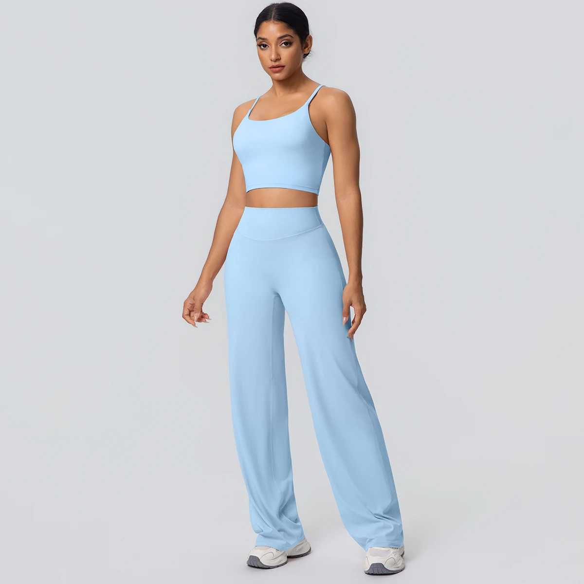 Frauen Schnell Trocknend Gym Sport Fitness Kleidung Yoga Set Backless Sexy Strap Bh mit Brust Pad Hohe Taille Breite Bein Hosen Set – Detail 31