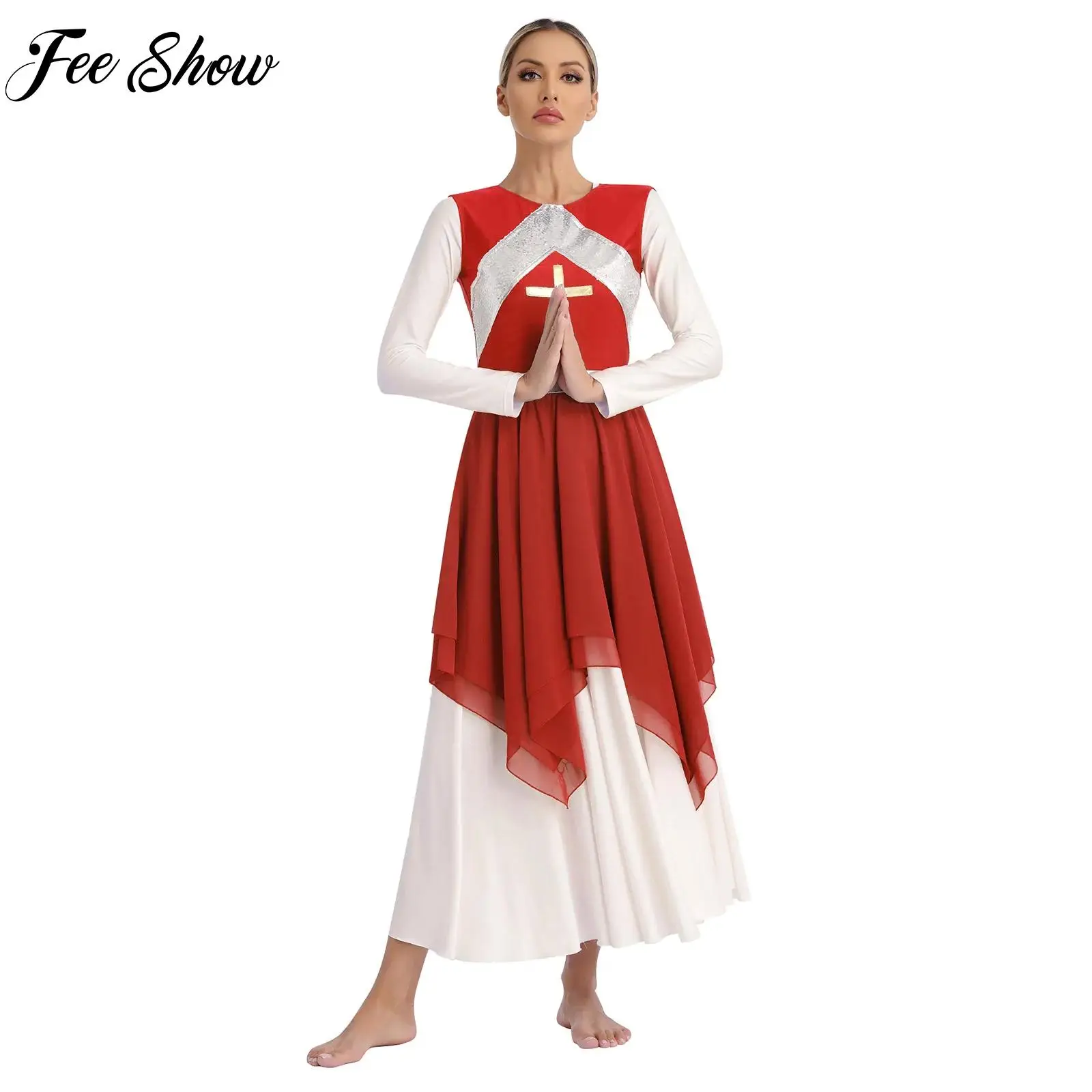 

Women's Metallic Shiny Liturgical Praise Dance Dresses Sequins Sleeveless Dress Lyrical Performance Costume Irregular Hem Dress