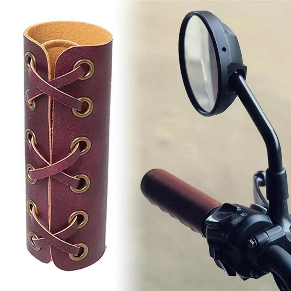 

2Pcs Motorcycle Handle Grip Anti Slip Shockproof Retro Wraps Right Left Faux Leather Handlebar Cover for 22/25cm Motorcycle Hand