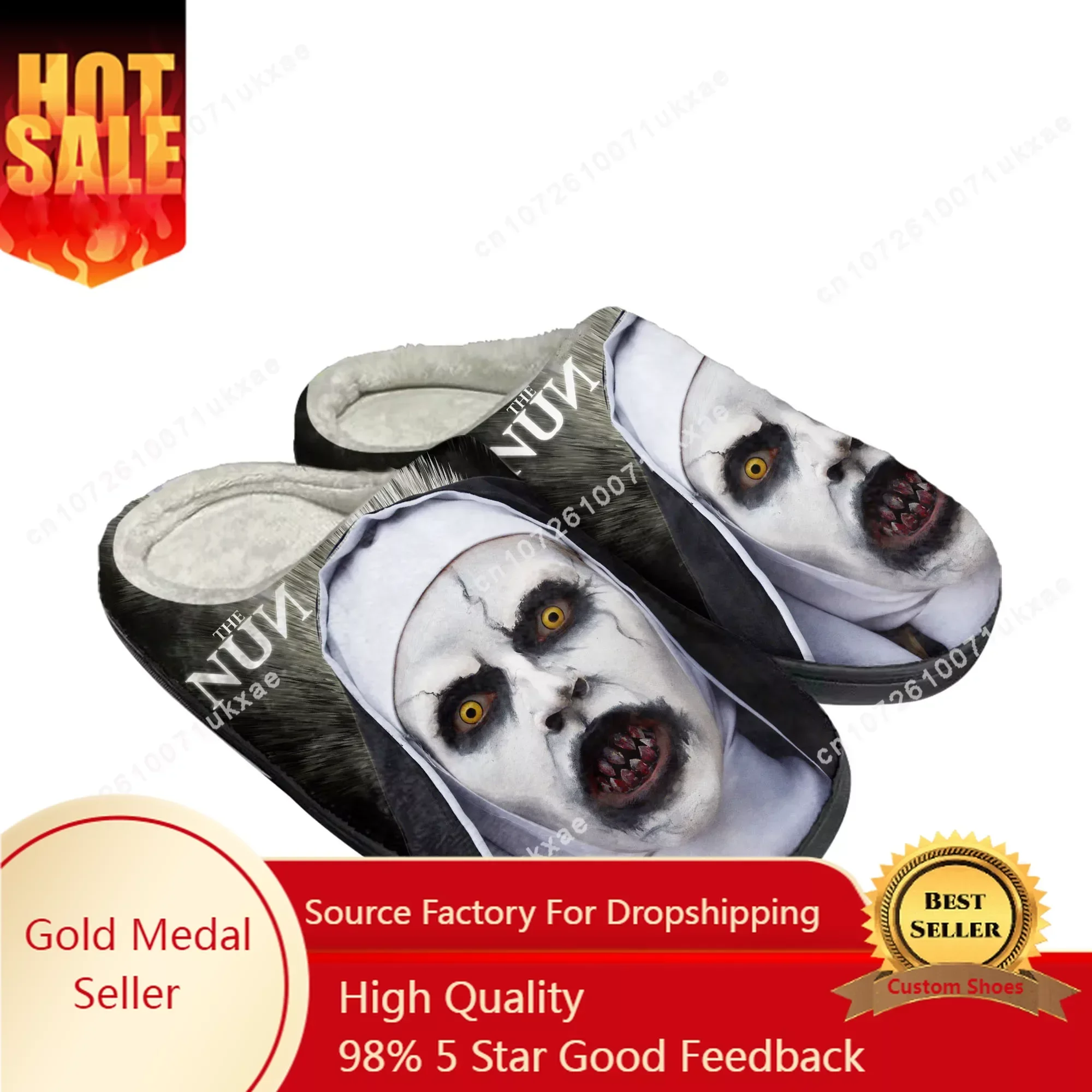 

Movie The Nun series Home Cotton Slippers Mens Womens Plush Bedroom Casual Keep Warm Shoes Thermal Slipper Customized DIY Shoe