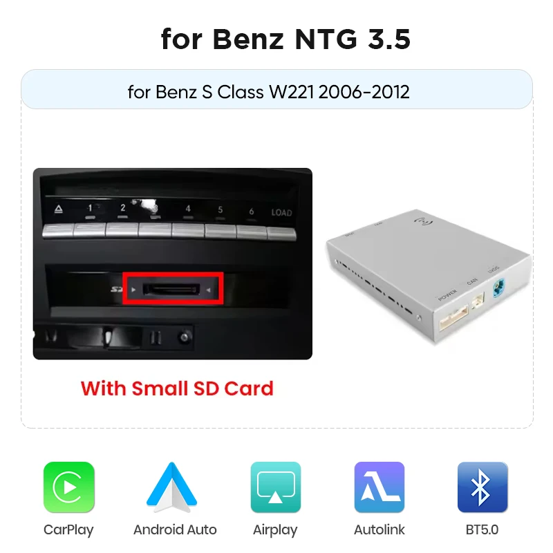 AWESAFE Draadloze CarPlay Android Auto Interface Adapter voor Mercedes Benz S-Klasse W221 NTG 3.0/3.5 2006-2012 Mirror Link BT