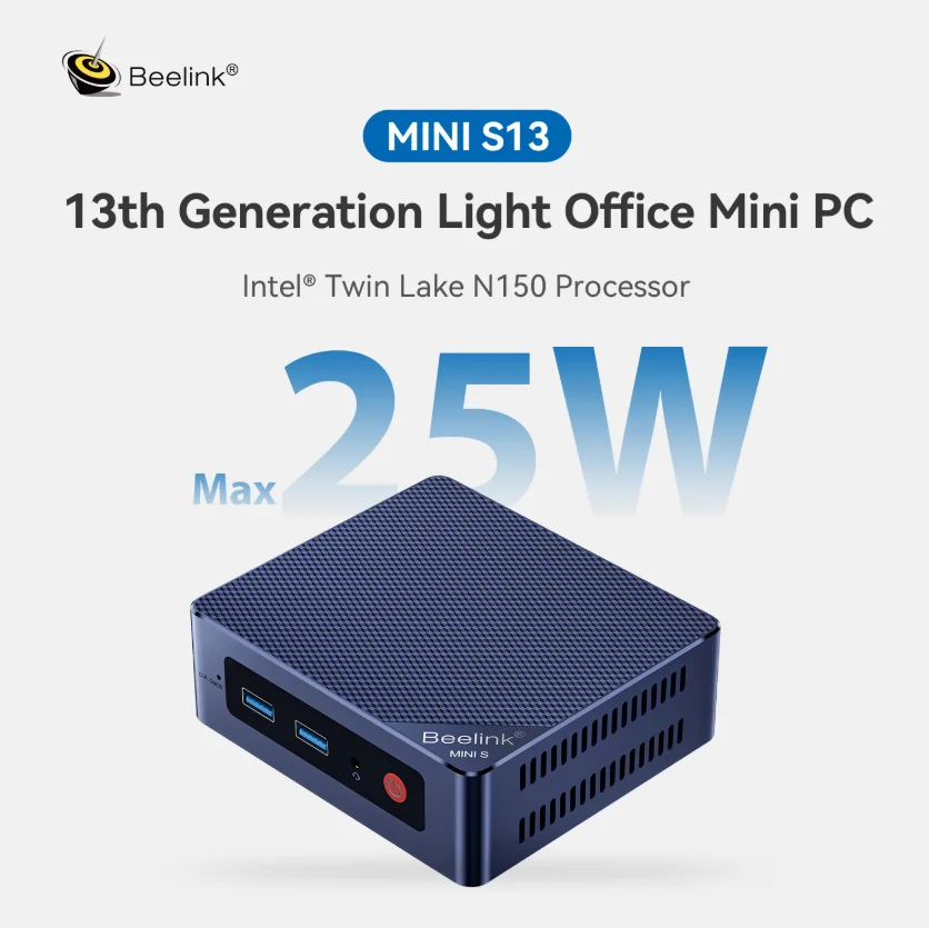S13 Intel Twin Lake N150 Mini PC Windows 11 Pro 16GB LPDDR4 512GB