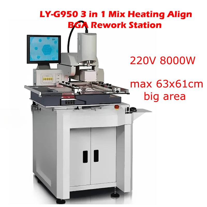 For WDS-900 Semi-automatic 3 Zones Max 63x61cm Big Area Hot Air IR Gas 3 In 1 Mix Heating Align BGA Rework Station