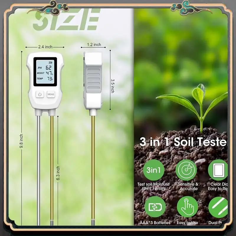 Reliable-3 In 1 Soil Moisture Meter, Digital Plant Moisture Meter For Temperature/Soil Moisture/PH Meter, Soil Test Meter