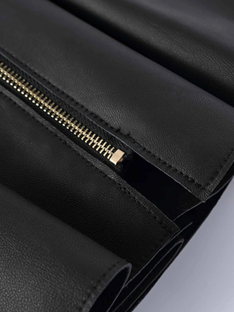 Lautaro Spring Summer Luxury Black Soft Faxu Faux Leather Mini Swing Skirt Zipper Designer Clothes Women Streetwear Fashion 2022
