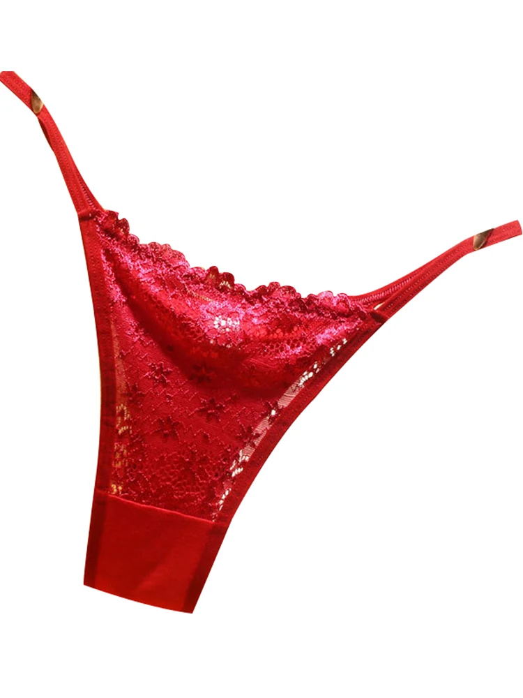 RLMABABY Chic Women Red Floral Lace Splice Thong Sheer Mesh Low Rise G-string Sexy Spice Girl Lightweight Lingerie Underwear