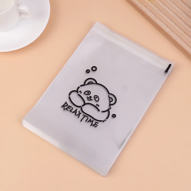 100Pcs Cute Bear Pattern Transparent Self-Sealing Bread Gift Wrap Bag Happy Everyday Blessing Printed Bags For Biscuits Cakeries