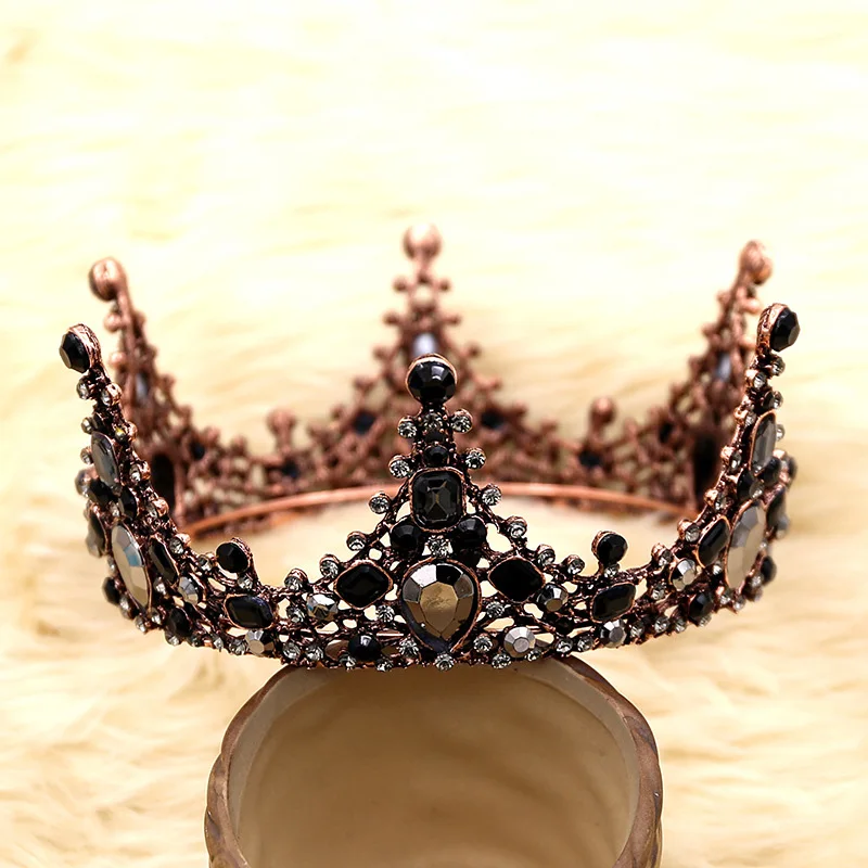 Baroque Vintage Retro Black Tiaras Crowns Rhinestone Tiara Luxury Bridal Crystal Princess Queen Diadem Wedding Hair Accessories