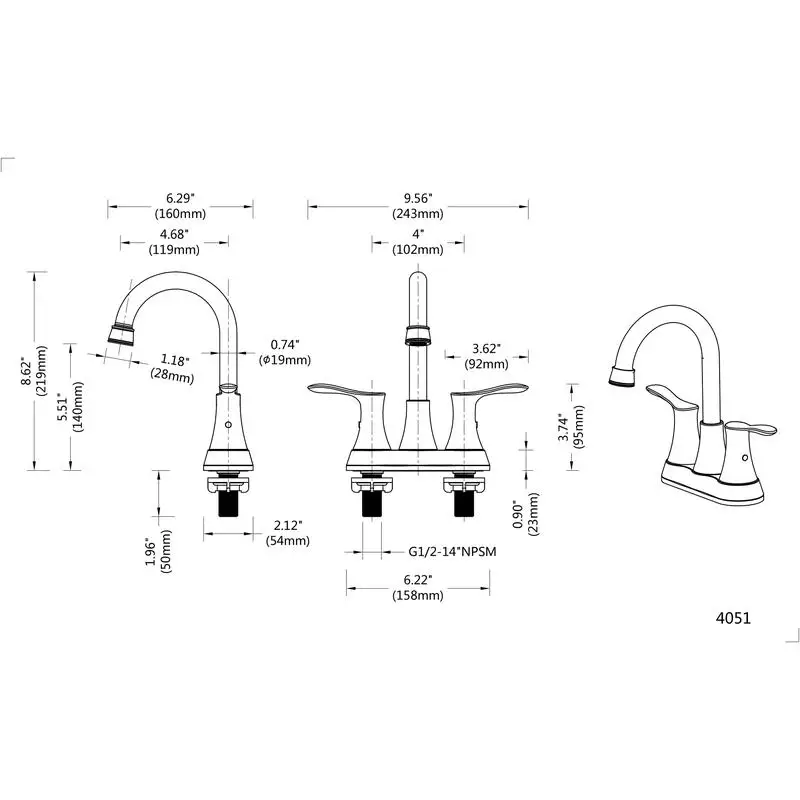 صنبور حمام بمقبضين من النيكل المصقول مقاس 4 بوصات مع خطوط تصريف وإمداد منبثقة، سهل التركيب، تصميم عصري للاستخدام المنزلي #3