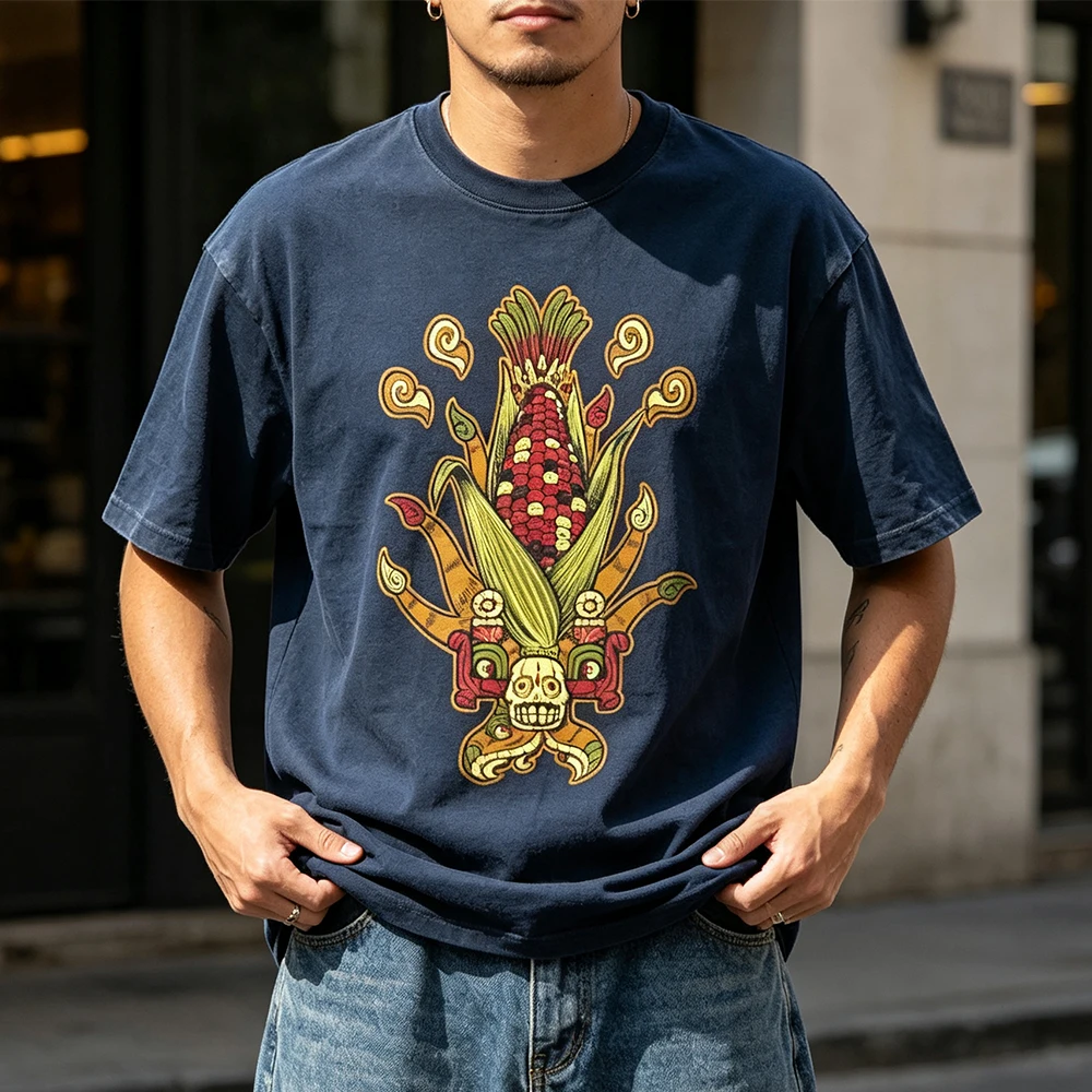 Aztec Shirt Mens Elote Mexican High Quality T-shirt Corn Shirt Aztec Art Print Tee Man Mexican Clothing Men Regalo Para Hombre
