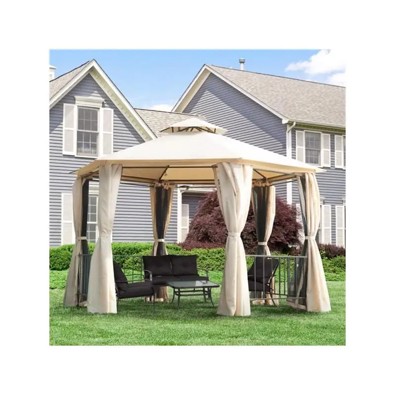 

13ft x 13ft Patio Gazebo - Beige - Outdoor Canopy Shelter for Yard or Garden Use