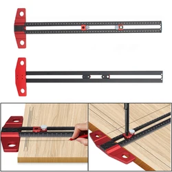 Aluminum Scriber Marking T Square Woodworking 2 in 1 Drilling Positioning Scoring Ruler Dowelling Jig with 6/8/10mm Drill Sleeve