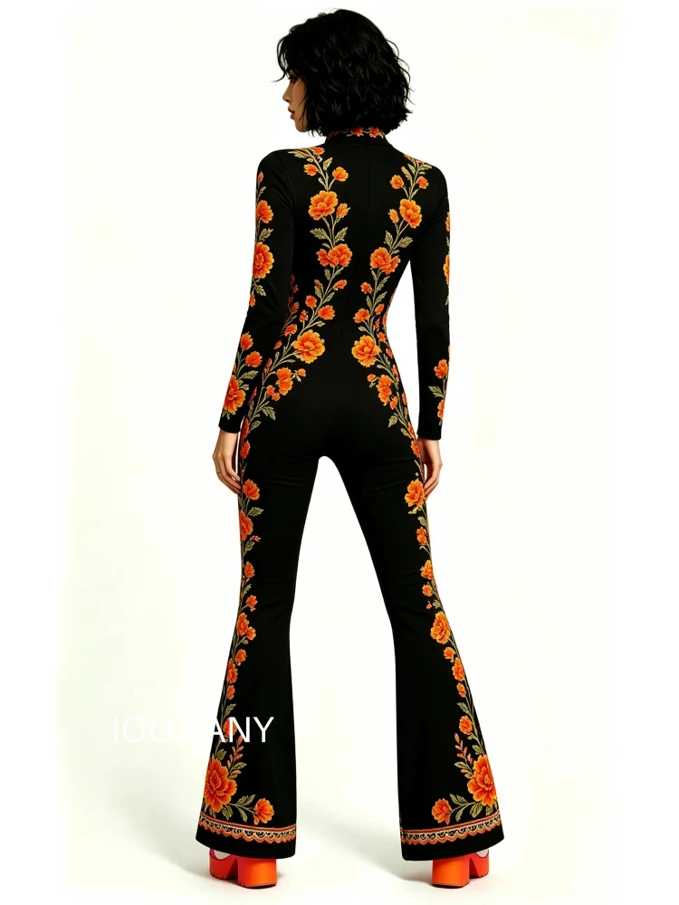Mehrfarbiger Schlaghosen-Body mit Regenbogen-Effekt, ausgestellter Catsuit für Rave-Partys, Halloween, Schmetterlings-Skelett-Jumpsuit-Outfit 2026 – Detail 33