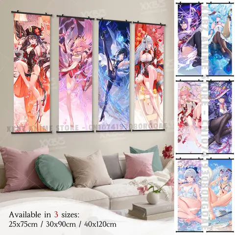 Genshin-Imagen de rollos de Barbara de impacto, póster de Chica de Anime, lienzo artístico de pared de Albedo, juego caliente, pintura colgante de ámbar, decoración del hogar