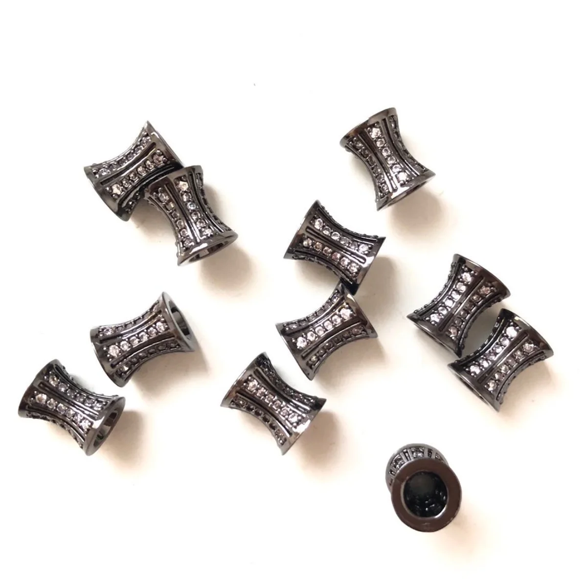 10pcs/Lot Zirconia Paved Hourglass Spacers Beads for Women Bracelets Girl Earrings Making Gold-Plated Handmade Jewelry Accessory