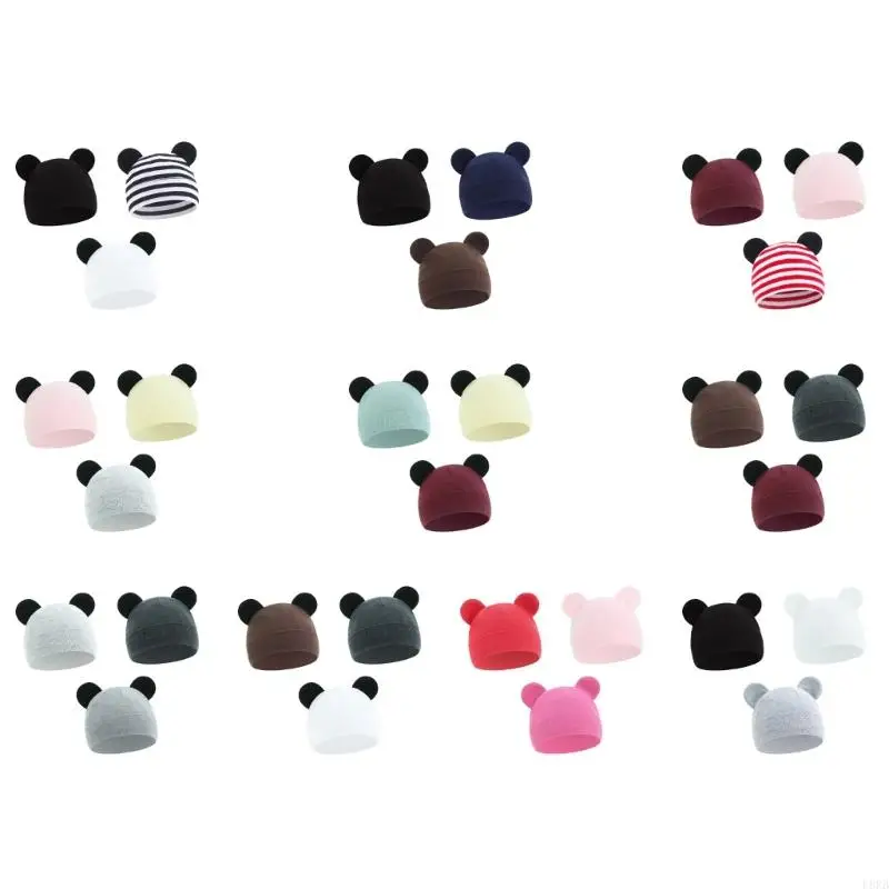 

3pcs Crochet Knitted Warm Hat Breathable Comfortable Baby Bonnet Caps Ear Pattern Autumn Winter Cotton Hat L8RB