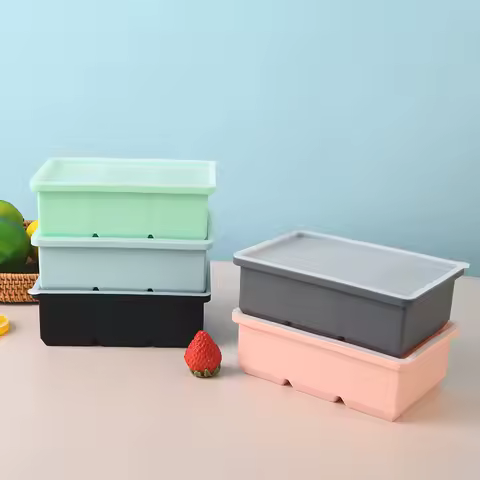 3/4Grid Silicone Ice Mold Freezer Big Tray with Lid Food Freezer Tray Ice Maker Kitchen Storage Container Supplies