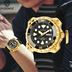 FOXBOX Fashion Luxury Quartz Watches for Men Outdoor Casual Sport Man Watch Waterproof Luminous Clock Date Silicone Wristwatches