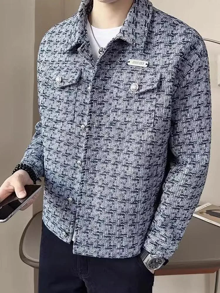 

Preppy Plaid Jaet Men's Spring Autumn Loose Versatile Sli Windproof Long Sve Button Decorated Classic Sle Outerwear