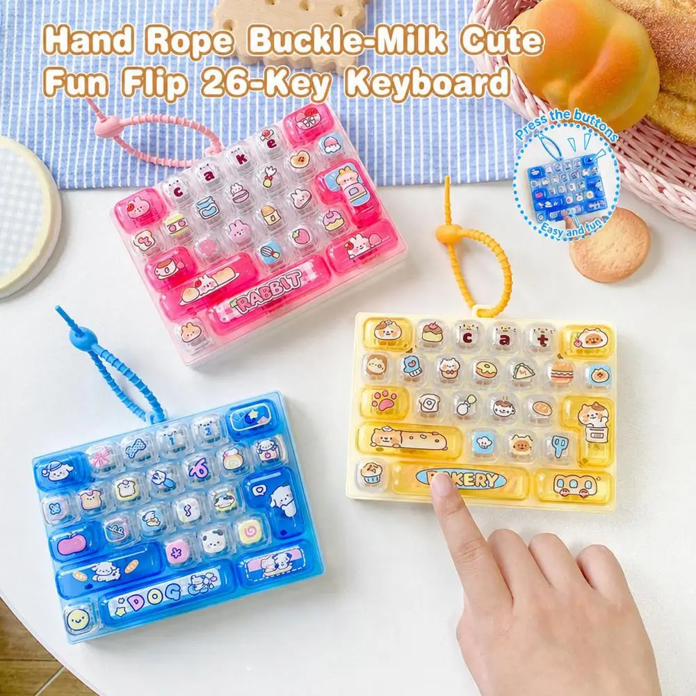 Kawaii Fidget Keyboard Keychain 26 Keys Mini Toy Decompression Cute Cat Dog Pendant Backpack Bag Charm Stress Relief Gift