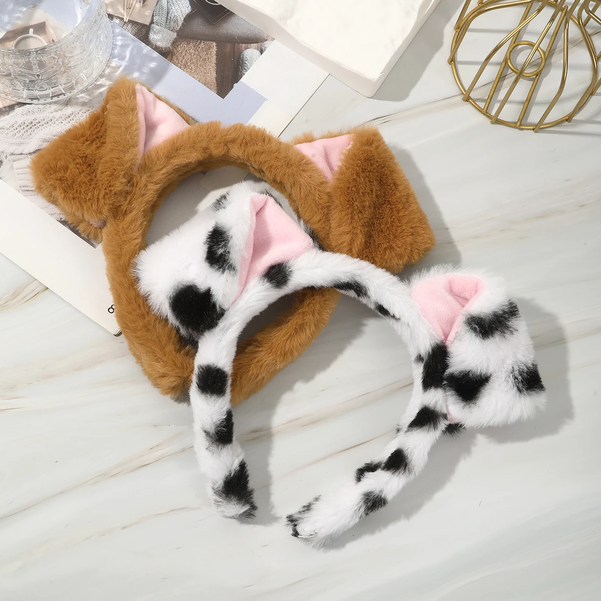 Fascia per capelli con orecchie di cane carino peluche autunno inverno soffici cerchi per capelli caldi copricapo accessori per capelli per donne ragazze trucco fascia per capelli