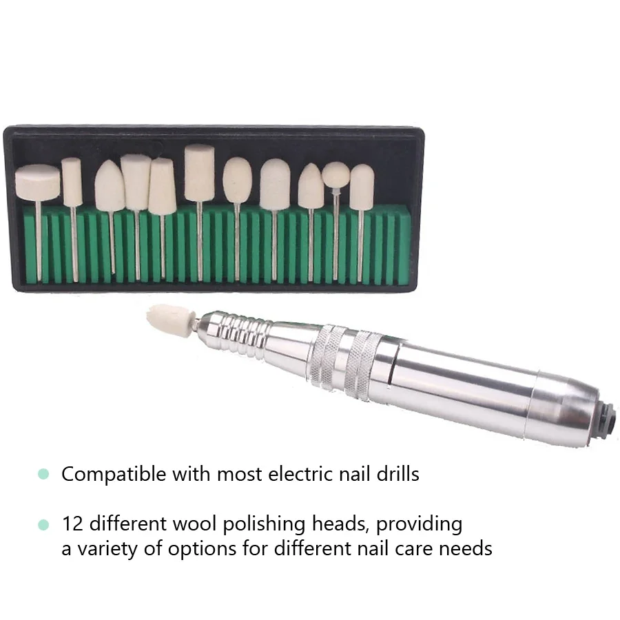 12Pcs Wool Polishing Drill Bits Set, Nail Sponge Drill Cone for Electric Nail File Manicure Polishing and Buffing