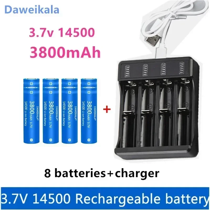 

New 14500 Li-ion battery 3.7V 3800mah rechargeable battery for flashlight LED flashlight toys + Charger