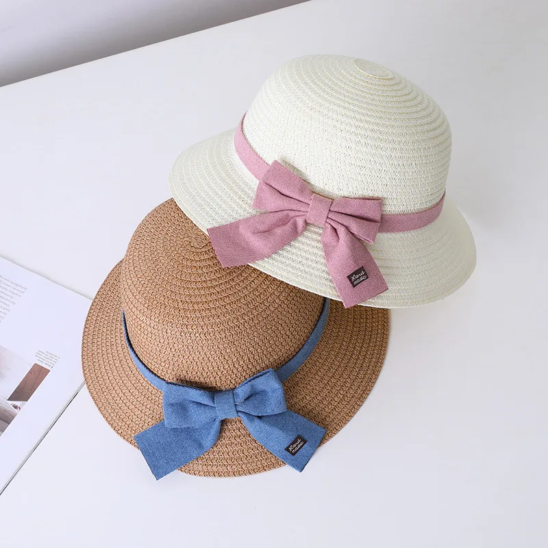 Children's bow straw hat bag set Spring summer female treasure outdoor travel sun protection hat Fashion beach hat