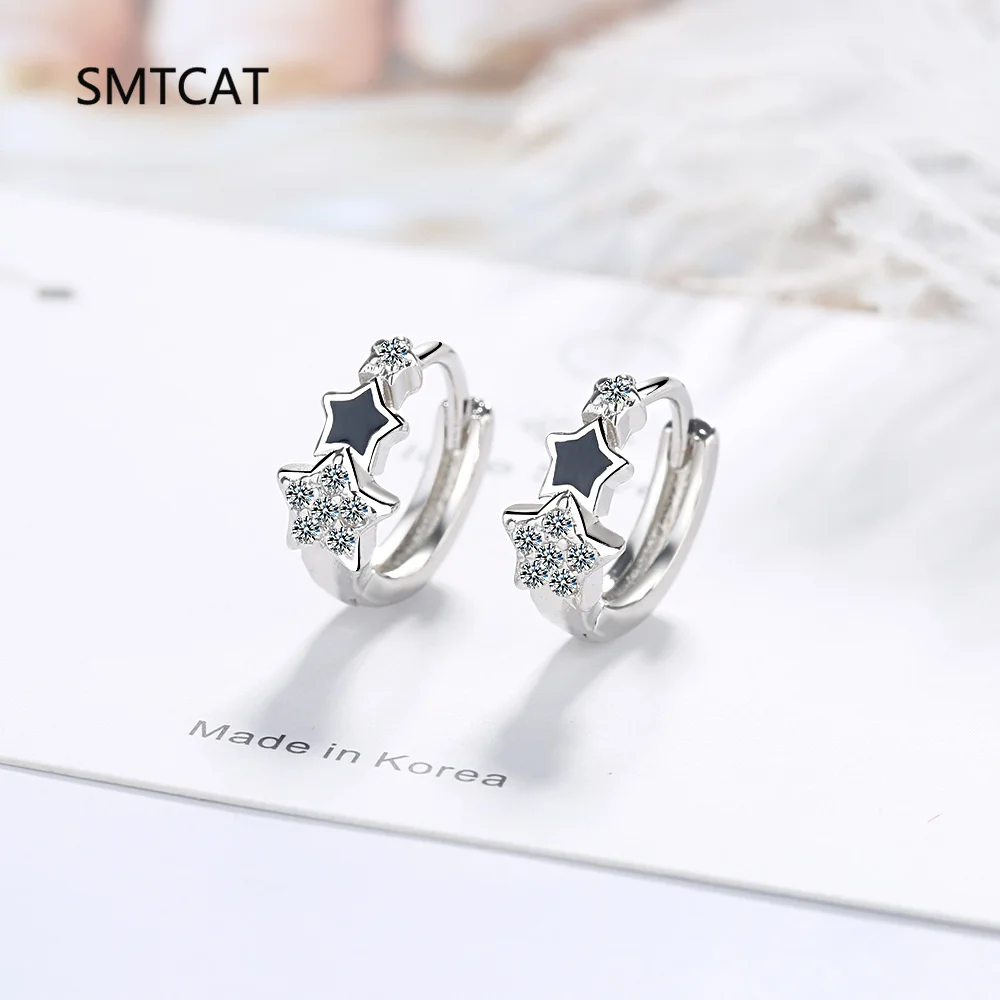 

925 Sterling Silver Fashion Statement Stackable Stars Huggies Hoop Earrings for Women European Charms Party Jewelry Ear Buckle
