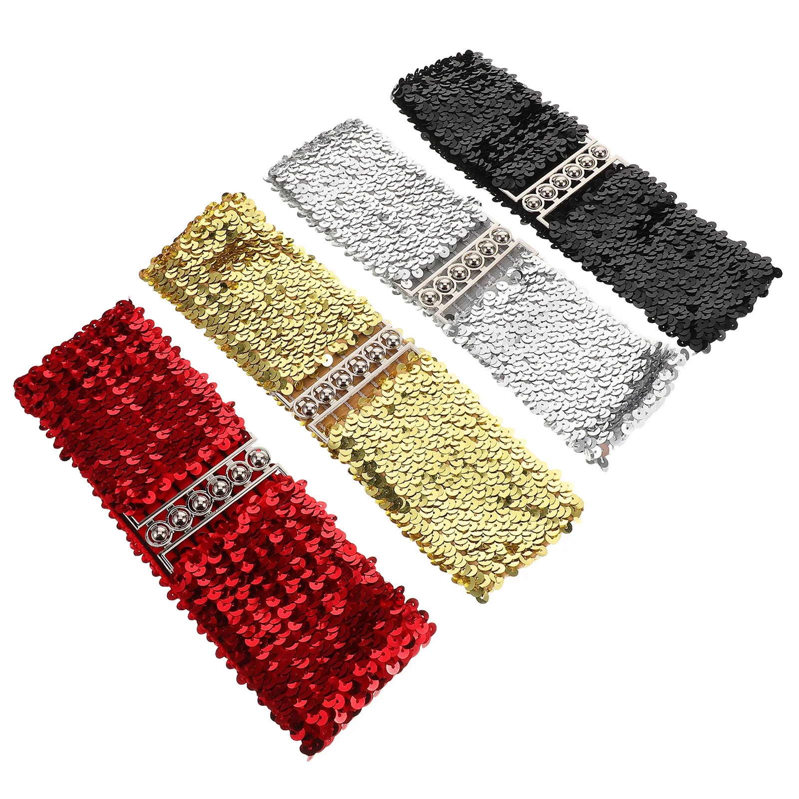 

4Pcs Sequin Waist Belt Women Stretchy Elastic Glitter Buckle Waistband Versatile Dressy Belt for Casual Formal Wear Comfortable
