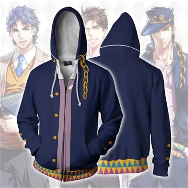 A Anime Jojo Bizarre Adventure Hoodie Sweatshirt Kira Yoshikage SAME Cosplay Costume Jojo Hood Hoodies Casual Zipper Jacket