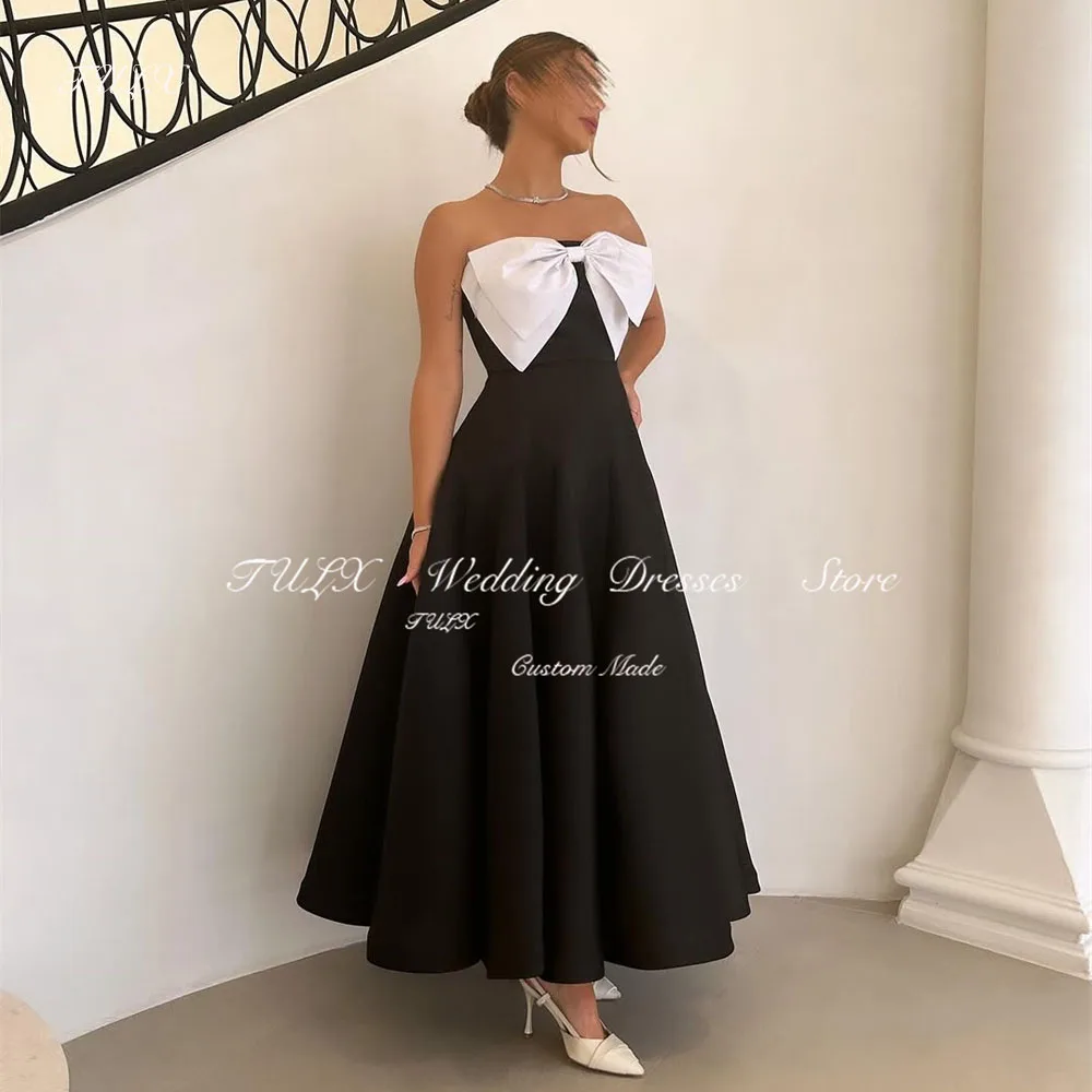 

TULX Elegant Black Prom Dress Strapless Bow A-Line Sleeveless Evening Dress Ankle Length for Women فساتين سهرة Customized 2025