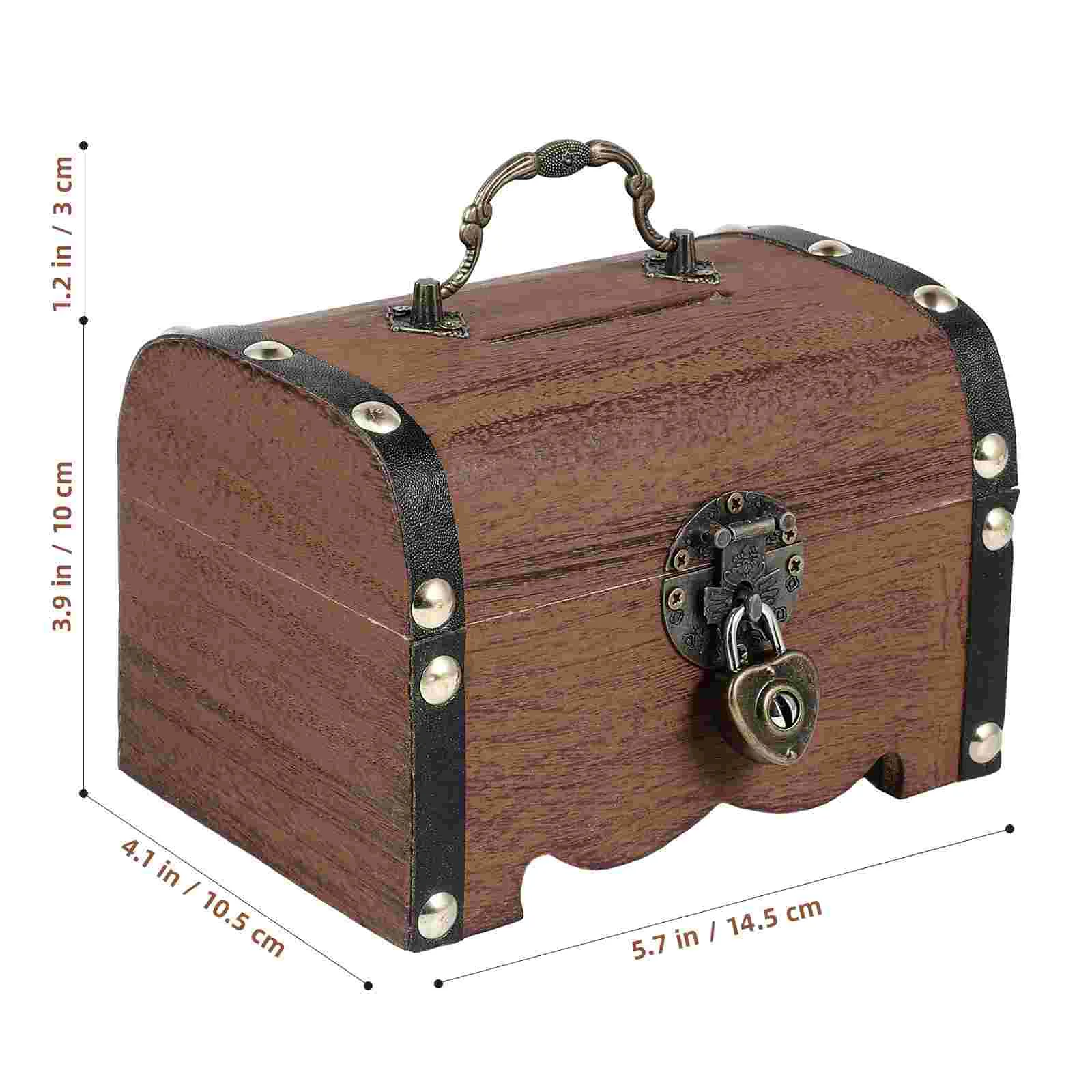 Wooden Piggy Bank Vintage Treasure Chest Storage Box Lock Keys Decorative Small Money Saving Box Retro Boys Jewelry Boxs Party